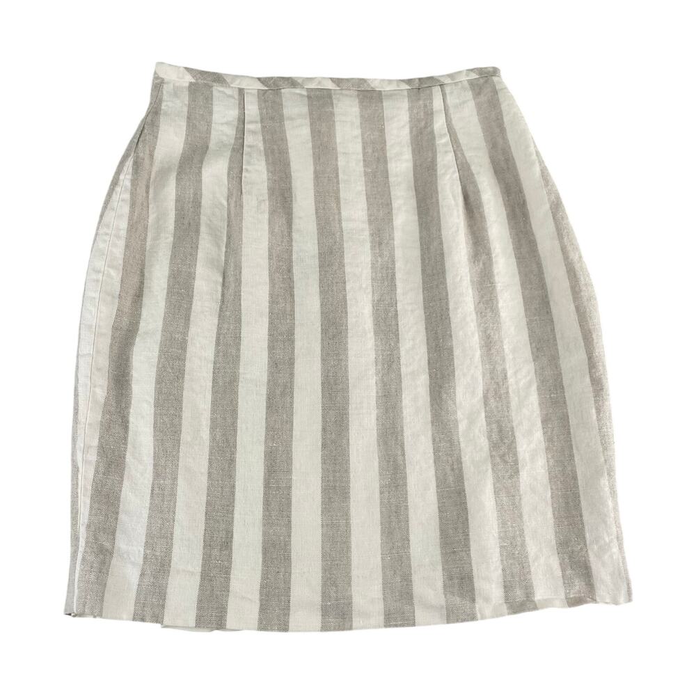 The Limited Taupe White Striped Lined Pencil Skirt 100% Linen Women's Size 8